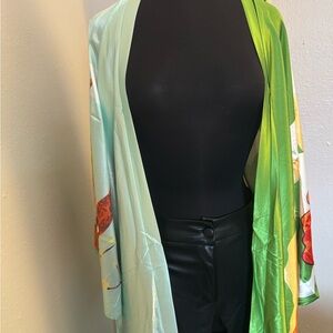 Vibrant Green and Blue Kimono